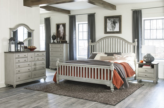 Homelegance 1568-4PC 4 pc Mossbrook two tone light grey and dark brown finish wood country style queen bedroom set