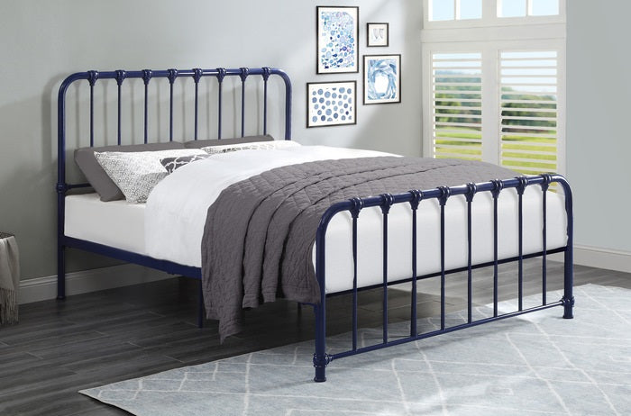 Homelegance 1571BU-1 Bethany blue finish metal frame headboard queen bed
