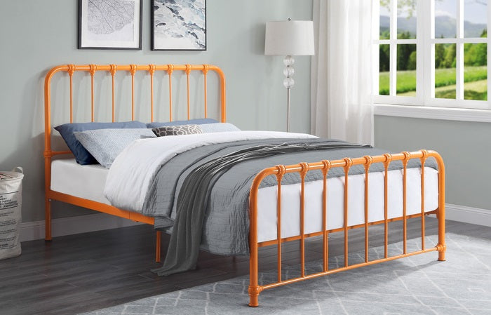 Homelegance 1571RN-1 Bethany orange finish metal frame headboard queen bed