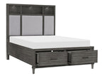 Homelegance 1573-4PC 4 pc Wittenberry grey grain wood finish fabric tufted LED headboard queen bedroom set footboard drawers