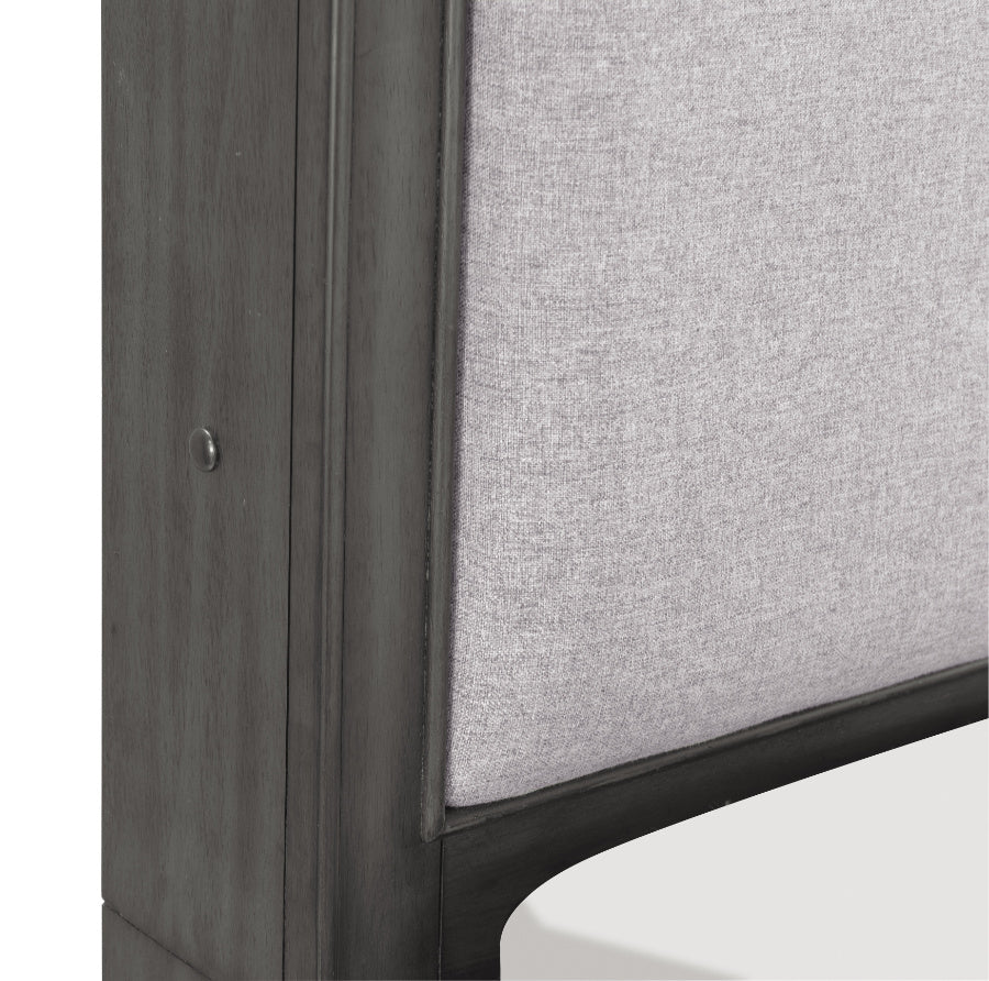 Homelegance 1573-4PC 4 pc Wittenberry grey grain wood finish fabric tufted LED headboard queen bedroom set footboard drawers