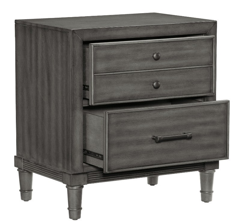 Homelegance 1573-4PC 4 pc Wittenberry grey grain wood finish fabric tufted LED headboard queen bedroom set footboard drawers