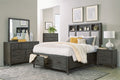 Homelegance 1573-4PC 4 pc Wittenberry grey grain wood finish fabric tufted LED headboard queen bedroom set footboard drawers