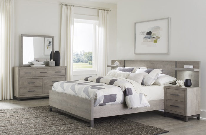 Homelegance 1577WB-7PC 7 pc Zephyr two tone light grey and grey finish wood LED wall panel queen bedroom set
