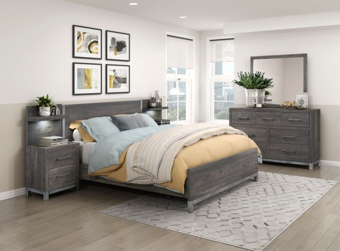 Homelegance 1577DG-WB-7PC 7 pc Zephyr two tone brownish grey finish wood LED wall panel queen bedroom set