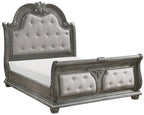 Homelegance 1583-4PC 4 pc Bennington grey finish wood tufted headboard and footboard sleigh style queen bedroom set