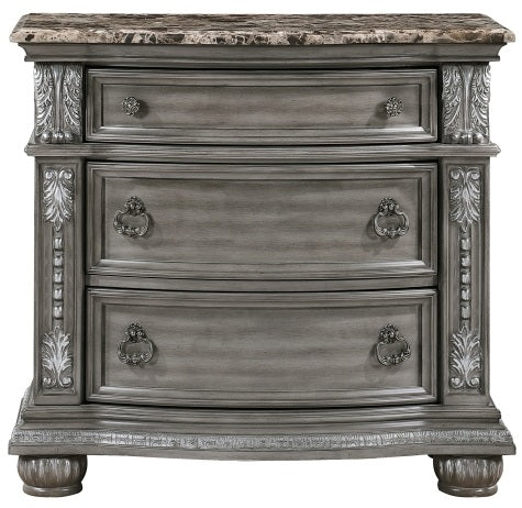 Homelegance 1583-4PC 4 pc Bennington grey finish wood tufted headboard and footboard sleigh style queen bedroom set