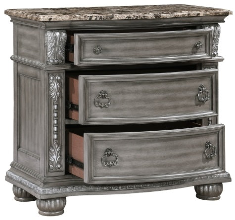 Homelegance 1583-4PC 4 pc Bennington grey finish wood tufted headboard and footboard sleigh style queen bedroom set