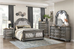 Homelegance 1583-4PC 4 pc Bennington grey finish wood tufted headboard and footboard sleigh style queen bedroom set