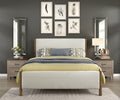 Homelegance 1587-1 Julian caramel oak finish wood chenille fabric upholstered headboard mid-century modern queen bed