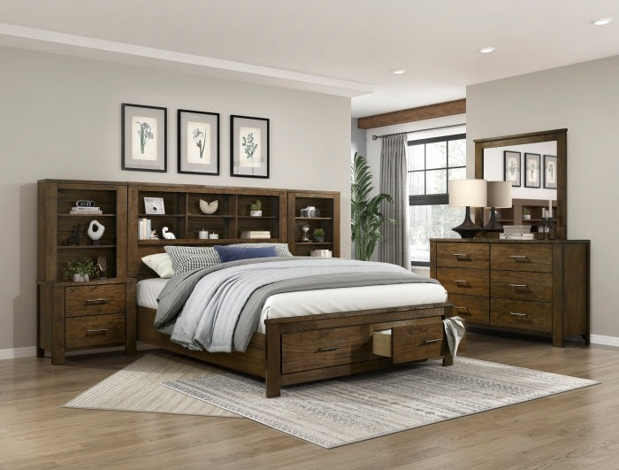Homelegance 1592-WB-7PC 7 pc Sullivan wire brushed oak finish wood style queen bedroom set footboard drawers storage headboard