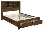 Sullivan Wire Brushed Oak Wood Queen Bedroom Set with Footboard Drawers and Storage Headboard – 1592-4PC