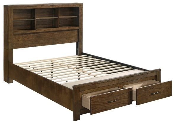 Sullivan Wire Brushed Oak Wood Queen Bedroom Set with Footboard Drawers and Storage Headboard – 1592-4PC