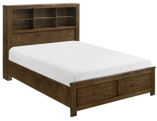 Sullivan Wire Brushed Oak Wood Queen Bedroom Set with Footboard Drawers and Storage Headboard – 1592-4PC