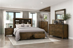 Sullivan Wire Brushed Oak Wood Queen Bedroom Set with Footboard Drawers and Storage Headboard – 1592-4PC