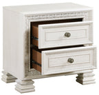 Theodora Pearl White Wood Queen Bedroom Set with Tufted Fabric Headboard and Nailheads – 1596-4PC