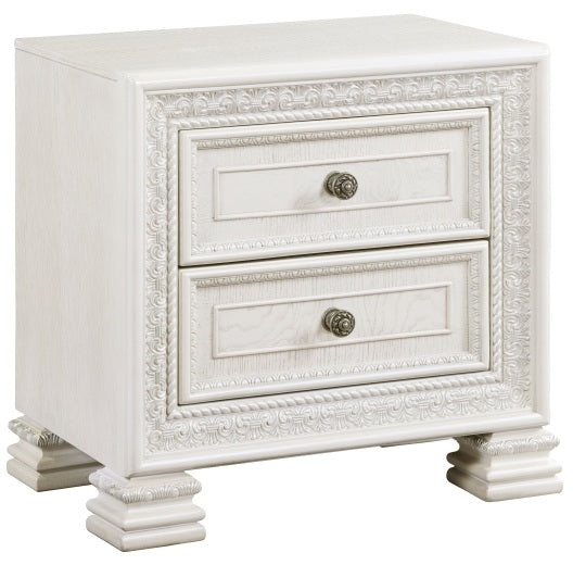 Theodora Pearl White Wood Queen Bedroom Set with Tufted Fabric Headboard and Nailheads – 1596-4PC