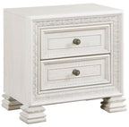 Theodora Pearl White Wood Queen Bedroom Set with Tufted Fabric Headboard and Nailheads – 1596-4PC