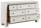 Theodora Pearl White Wood Queen Bedroom Set with Tufted Fabric Headboard and Nailheads – 1596-4PC