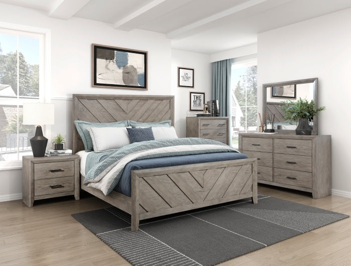 Homelegance 1598-4PC 4 pc Grey finish wood chevron design headboard queen bedroom set