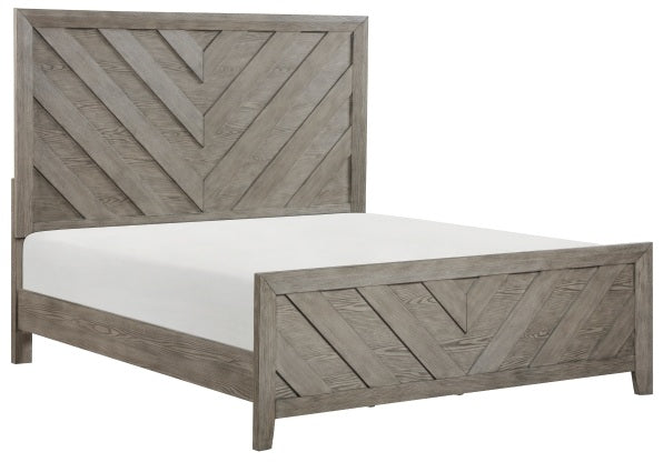 Homelegance 1598-4PC 4 pc Grey finish wood chevron design headboard queen bedroom set