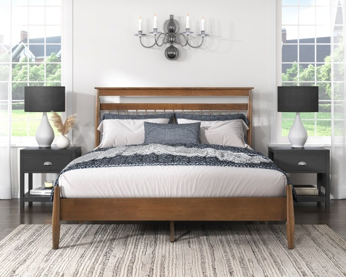 Homelegance 1599-1 Arlo chestnut finish wood mid-century modern queen bed