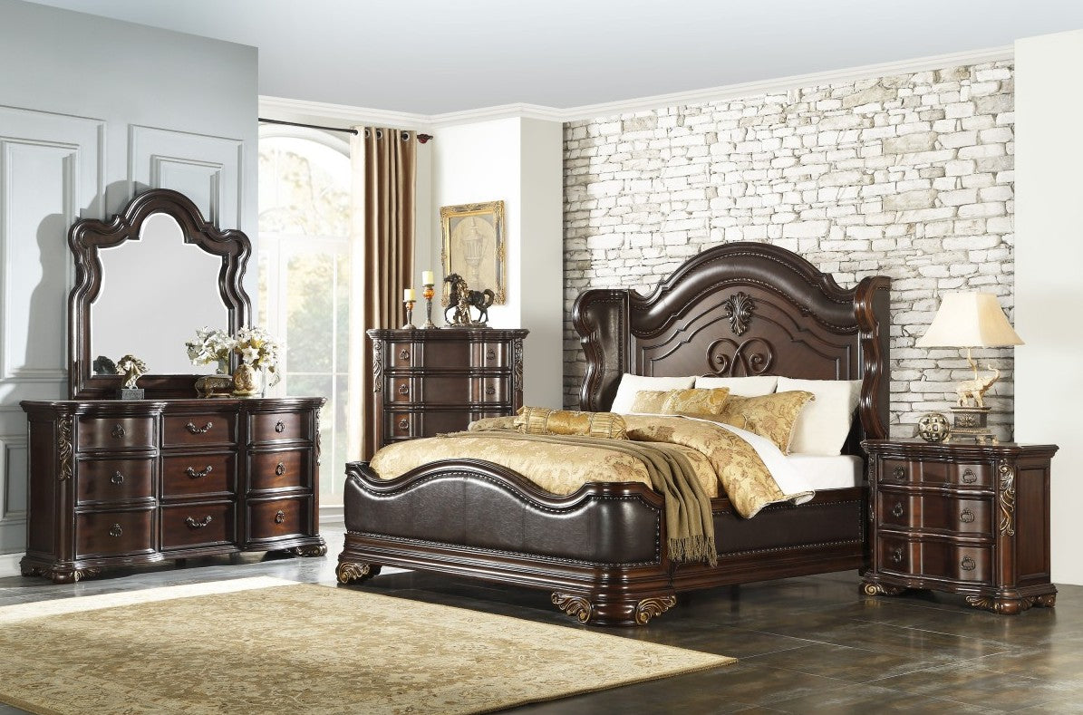 Homelegance 1603-4PC 4 pc Astoria grand cherry finish wood low profile footboard queen bedroom set