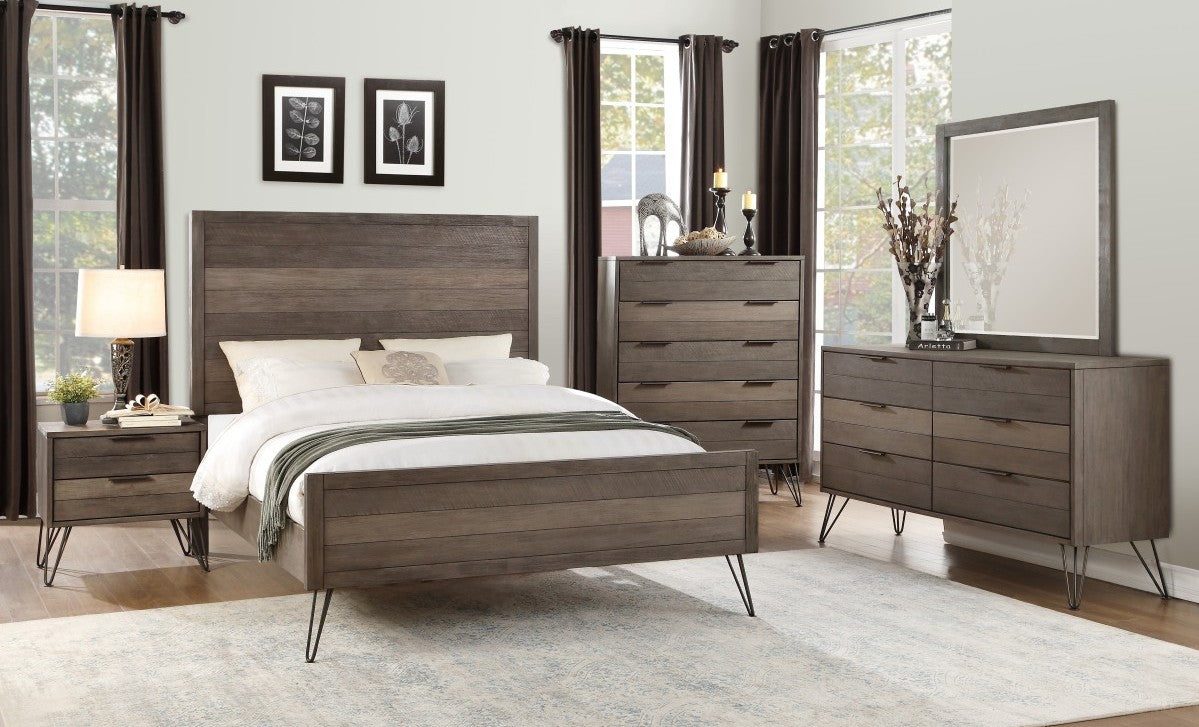 Homelegance 1604-4PC 4 pc Loon peak three tone gray finish wood mid century modern style queen bedroom set
