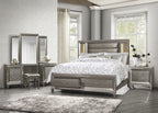 Homelegance 1616-4PC 4 pc Tamsin silver gray metallic finish wood mirrored trim queen bedroom set with led trim