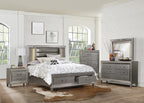 Homelegance 1616-4PC 4 pc Tamsin silver gray metallic finish wood mirrored trim queen bedroom set with led trim