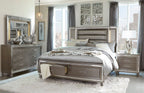 Homelegance 1616-4PC 4 pc Tamsin silver gray metallic finish wood mirrored trim queen bedroom set with led trim