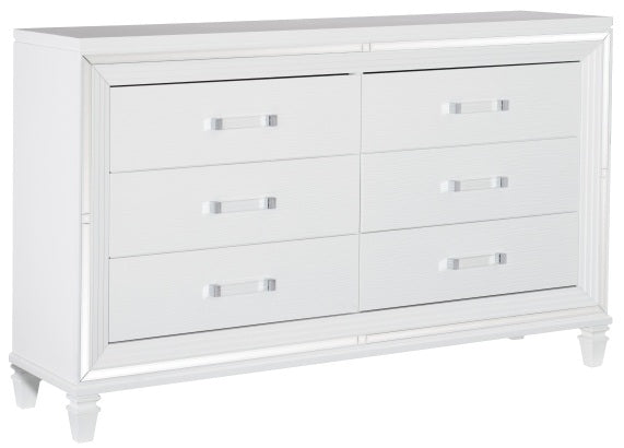 Homelegance 1616W-4PC 4 pc Tamsin white metallic finish wood mirrored trim queen bedroom set with led trim