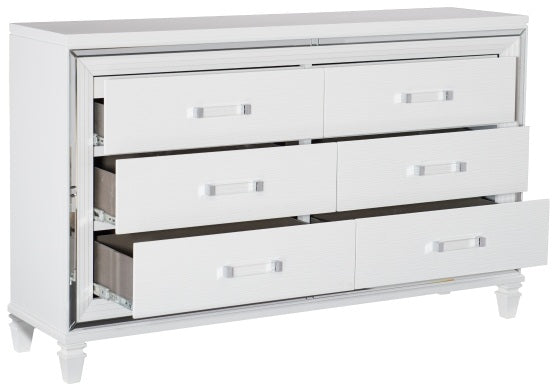 Homelegance 1616W-4PC 4 pc Tamsin white metallic finish wood mirrored trim queen bedroom set with led trim