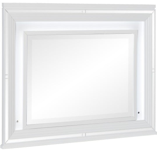 Homelegance 1616W-4PC 4 pc Tamsin white metallic finish wood mirrored trim queen bedroom set with led trim