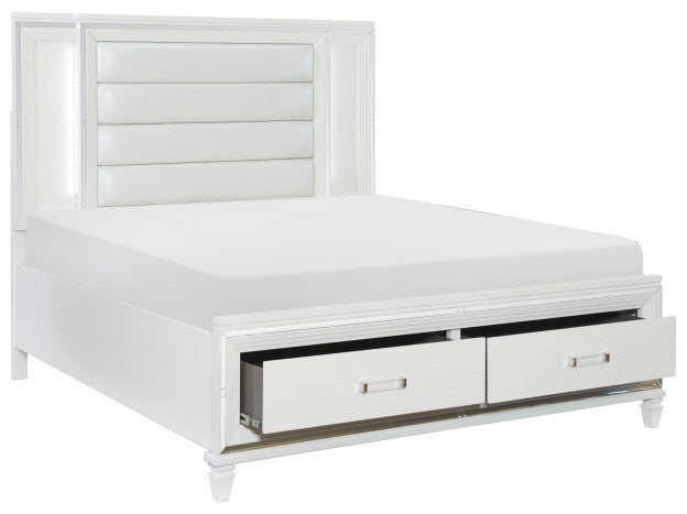 Homelegance 1616W-4PC 4 pc Tamsin white metallic finish wood mirrored trim queen bedroom set with led trim