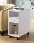 161716  White finish wood chair side accent end table with drawer and casters