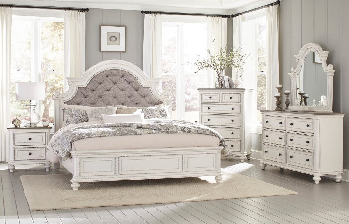 Homelegance 1624W-4PC 4 pc Astoria grand Baylesford antique white and brown gray finish wood queen bedroom set