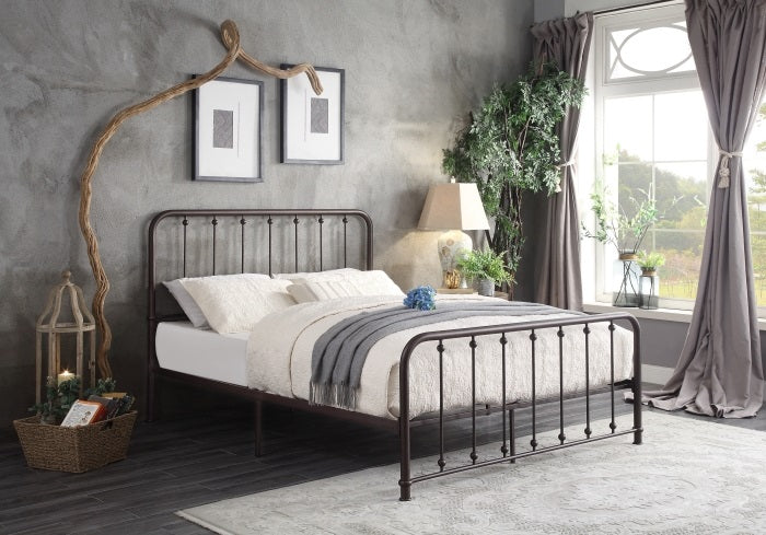 Homelegance 1638-1 Larkspur dark bronze finish metal frame headboard queen bed
