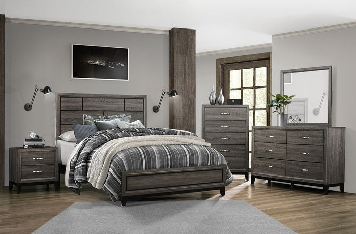 Homelegance 1645-4PC 4 pc Davi embossed grey finish wood queen bedroom set