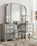 Homelegance 1646-14-15 3 pc Avondale silver finish wood bedroom make up vanity set mirrored trim