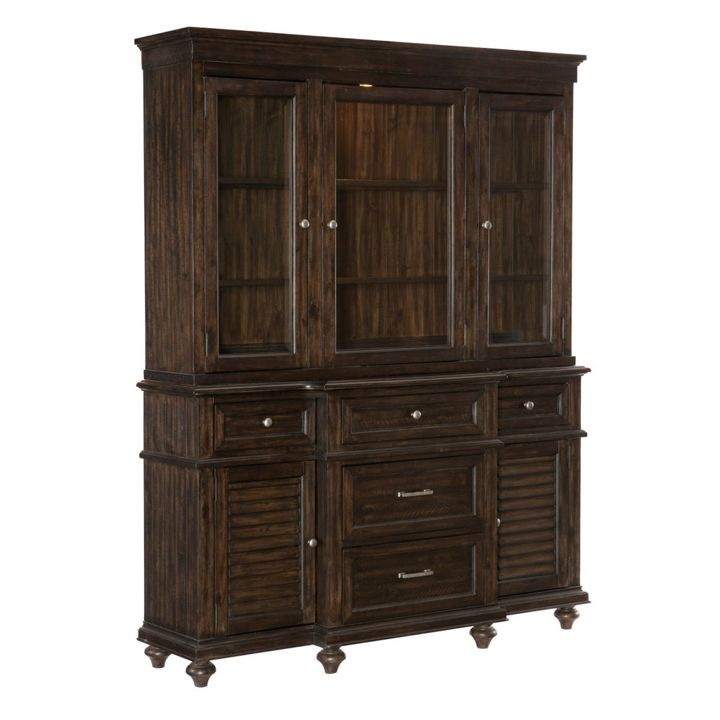 1689-50 2 pc Cardano driftwood charcoal finish wood China hutch and buffet cabinet