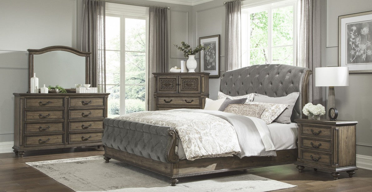 Homelegance 1693-4PC 4 pc Astoria grand rachelle weathered pecan finish wood queen bedroom set