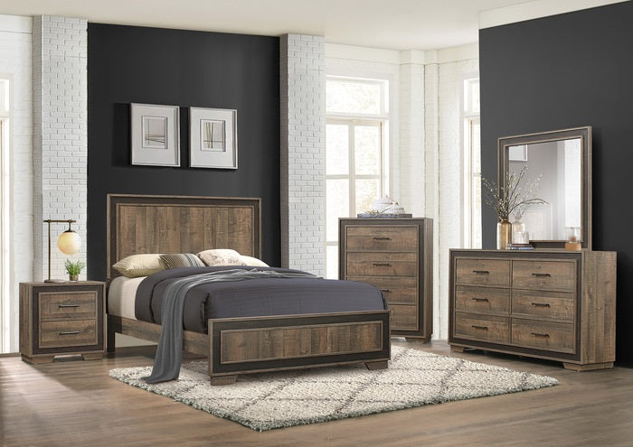 Homelegance 1695-4PC 4 pc Ellendale rustic mahogany and ebony finish wood queen bedroom set
