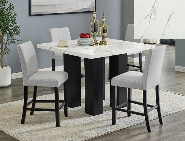 Parkside 5-Piece Dark Wood & White Faux Marble Top Counter Height Dining Table Set – 1712T-5PC