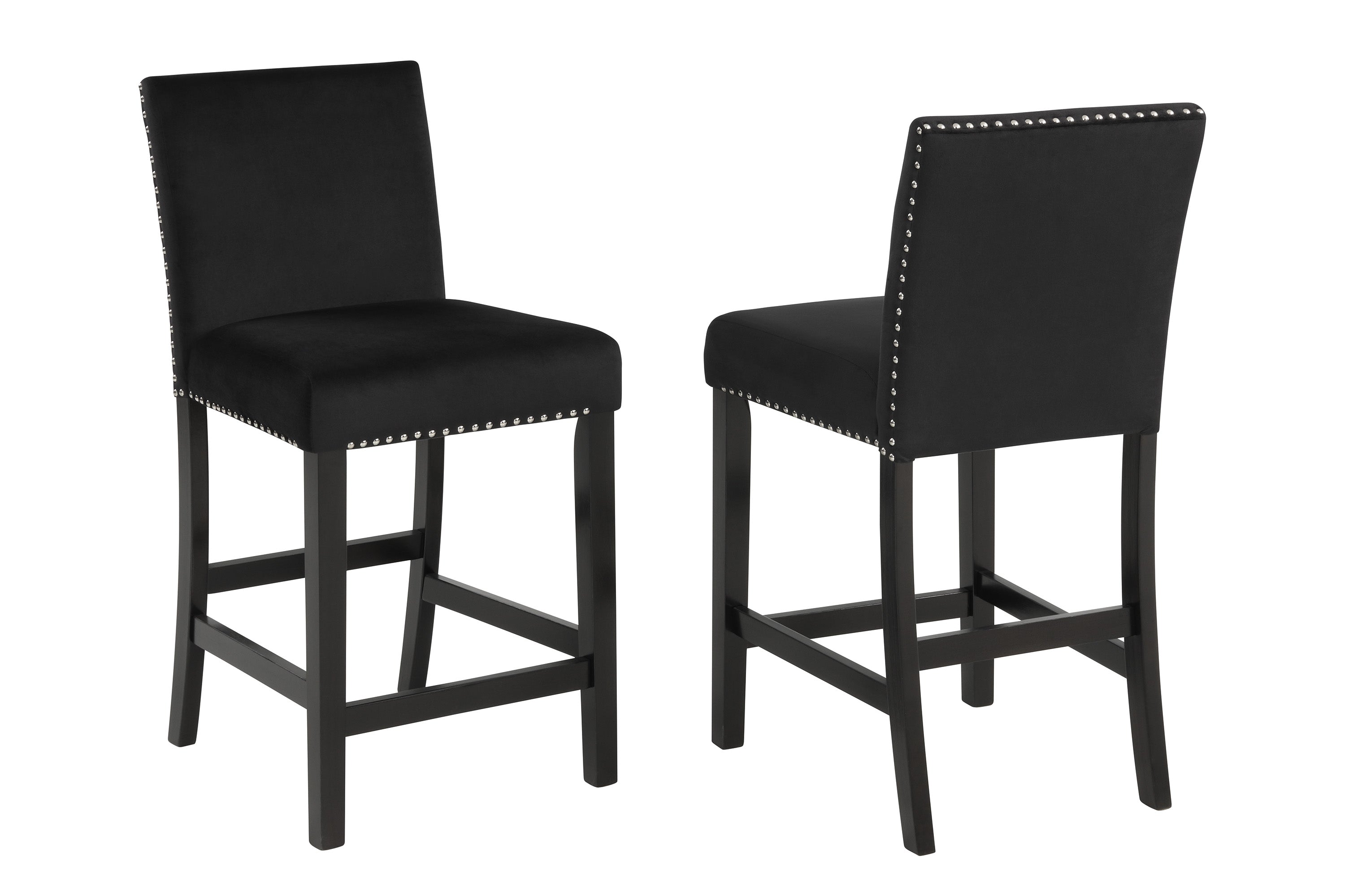 1715SET-AB 5 pc Lennon black finish wood faux marble top counter height dining table set black velvet chairs