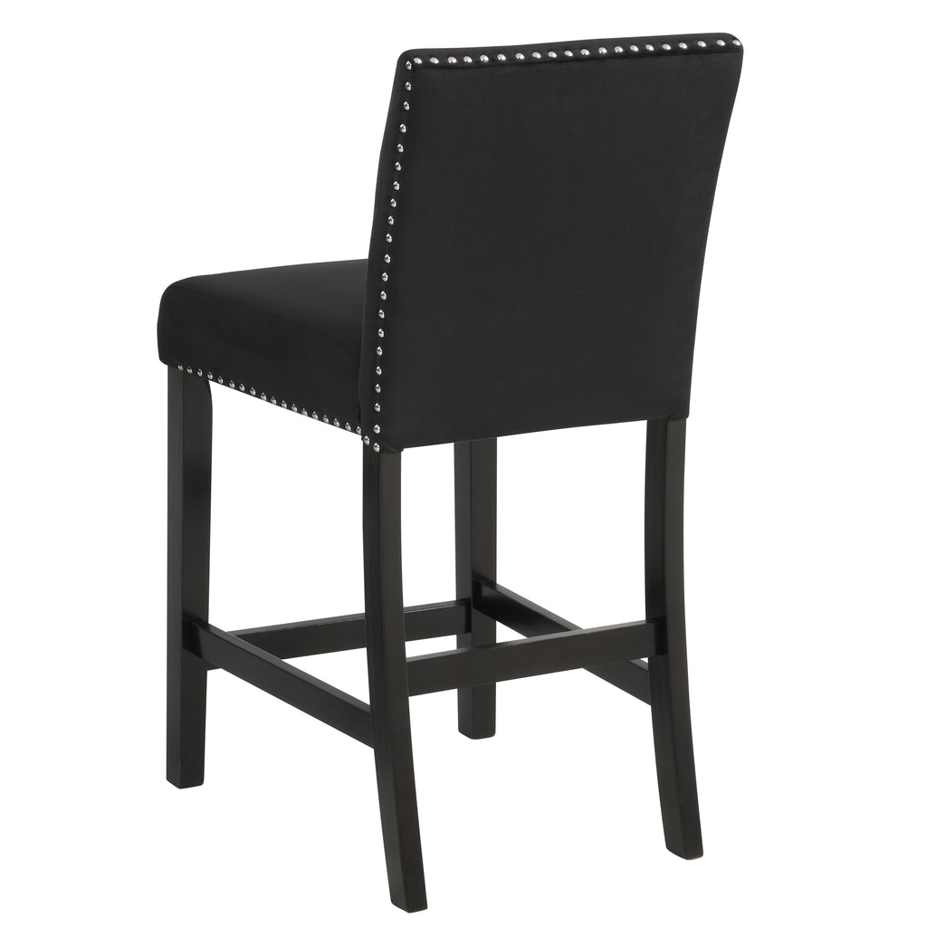 1715SET-AB 5 pc Lennon black finish wood faux marble top counter height dining table set black velvet chairs