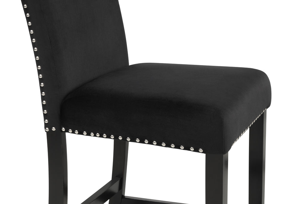 1715SET-AB 5 pc Lennon black finish wood faux marble top counter height dining table set black velvet chairs