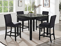1715SET-AB 5 pc Lennon black finish wood faux marble top counter height dining table set black velvet chairs