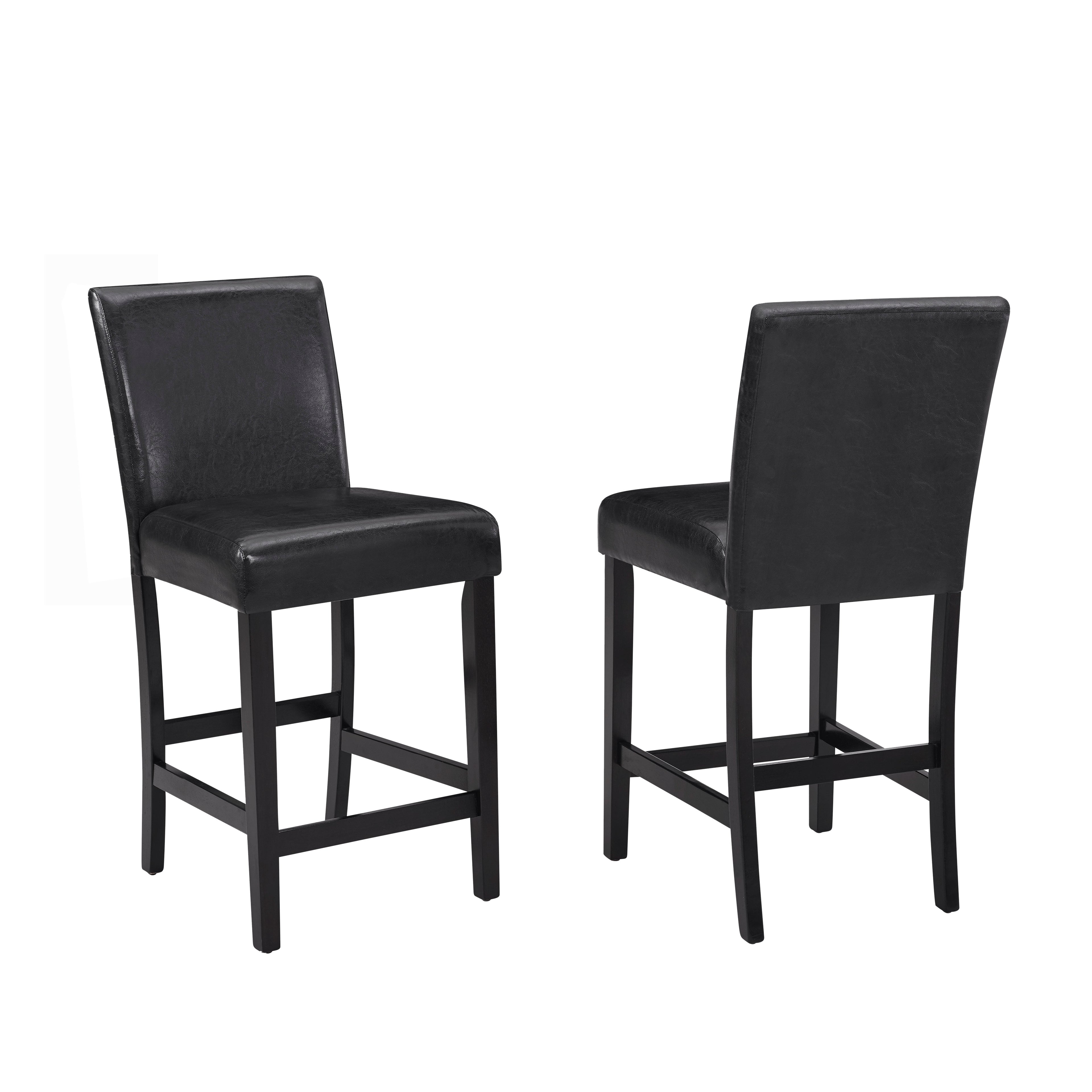 1715SET-PU 5 pc Lennon black finish wood faux marble top counter height dining table set black faux leather chairs