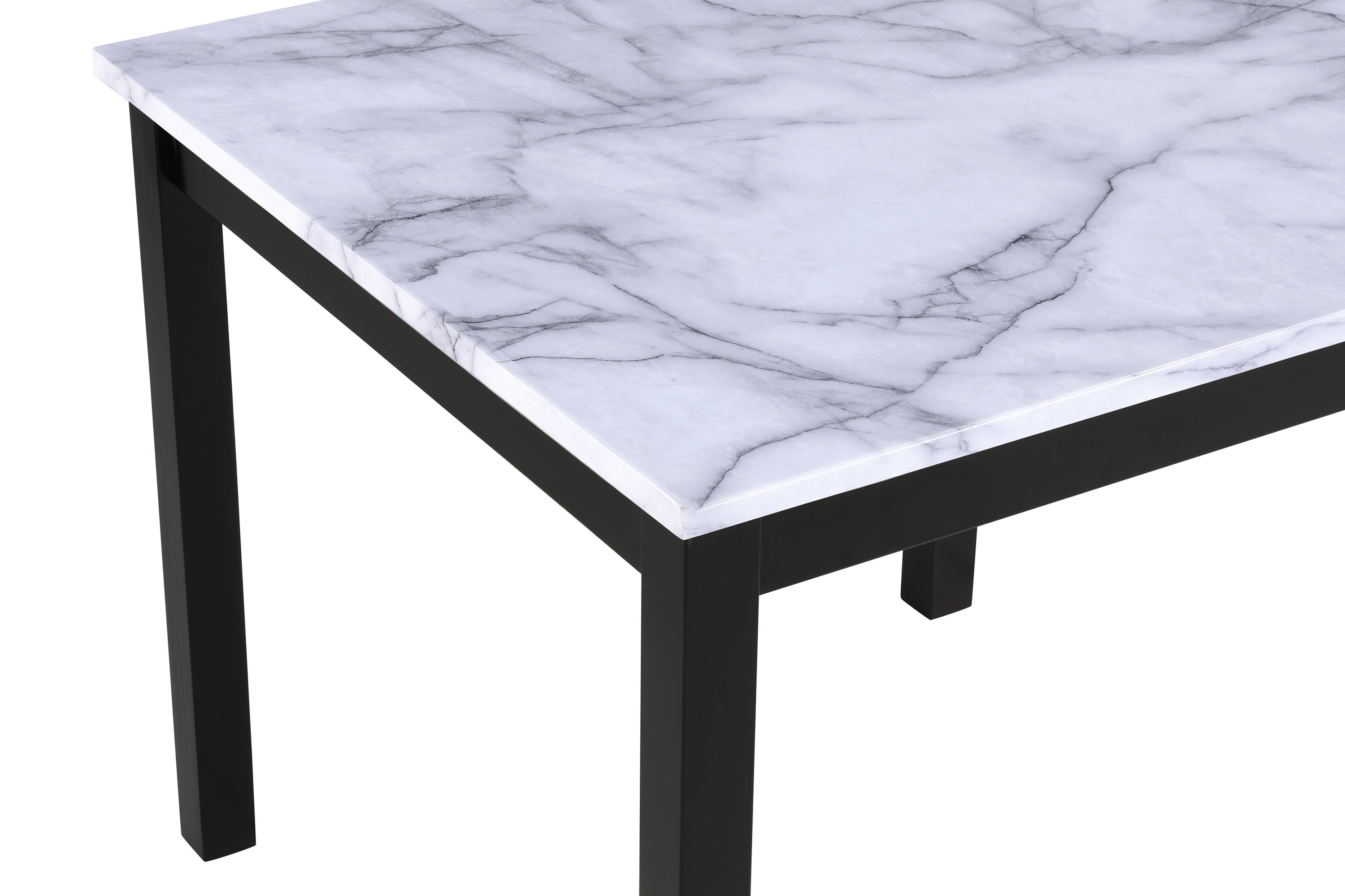 1715SET-PU 5 pc Lennon black finish wood faux marble top counter height dining table set black faux leather chairs